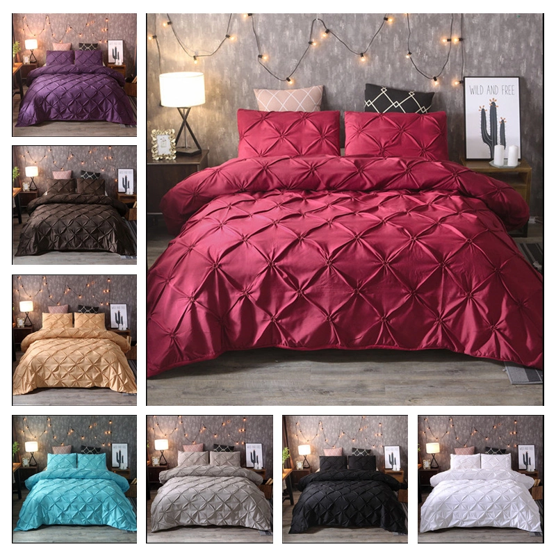 Luxury Design Pinch Pleated Elastic Embroidery Tufted Bedding Bedsheet Duvet Cover Set